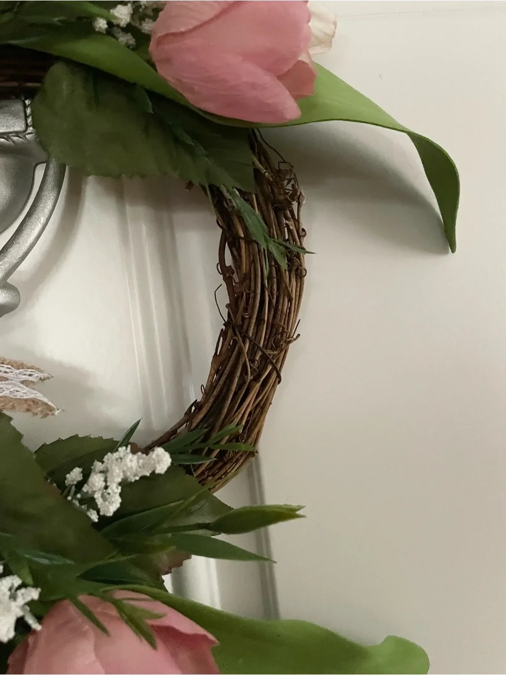 Hand Crafted Pink and Green Tulip Spring Wreath